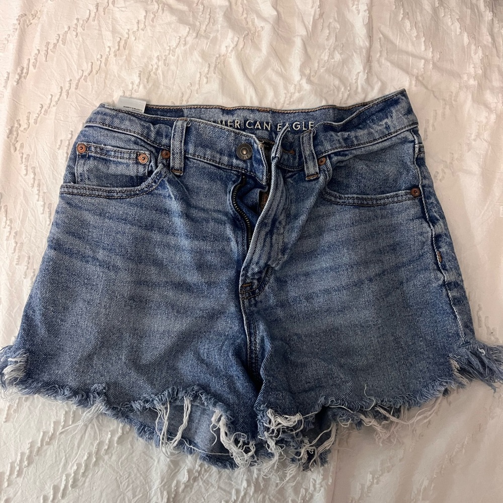 American Eagle Outfitters Women's Frayed Blue Jean Shorts